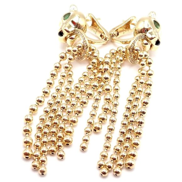 Authentic! Cartier Panther Panthere 18k Gold Diamond Tsavorite Onyx Earrings - Picture 8 of 12